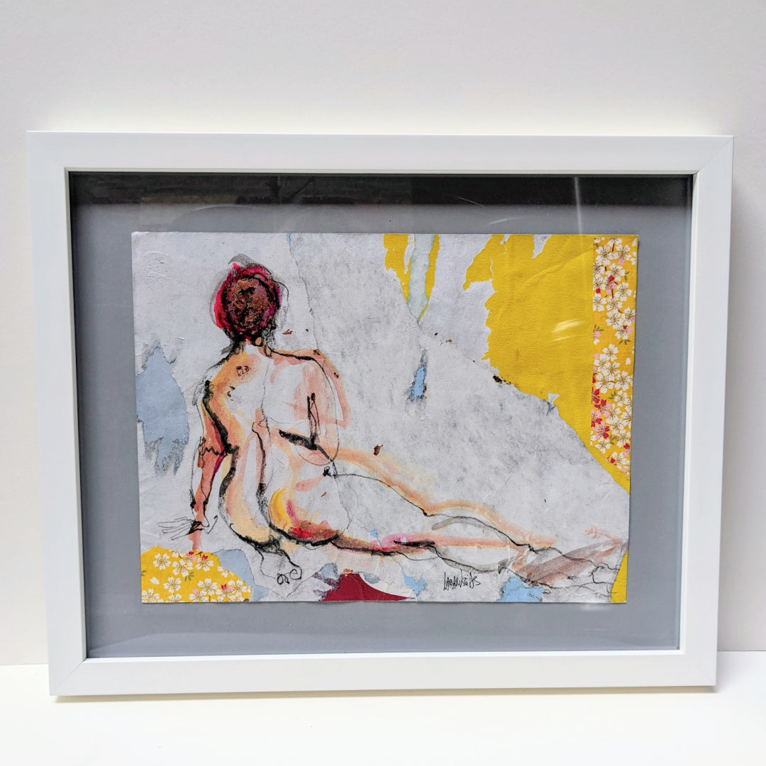 La Vie En Fleurs VII, artwork by Corinne Labarussias. Charcoal, watercolor, & gold leaf on recycled & Japanese paper. 18 by 22 inches.