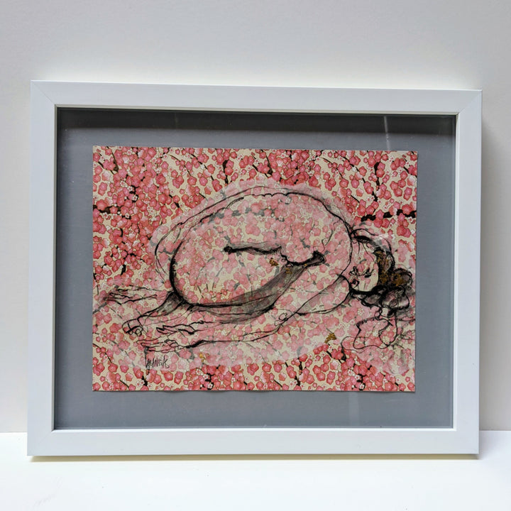 La Vie En Fleurs VIII, artwork by Corinne Labarussias. Charcoal, watercolor, &amp; gold leaf on Japanese paper. 17.5 by 21.5 inches.