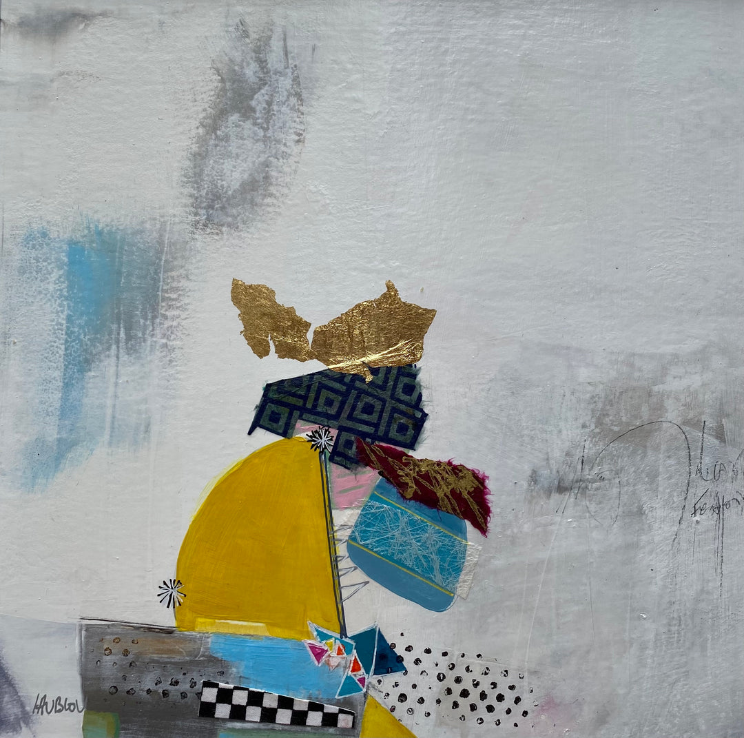 lau blou, small format, painting, collage, gold, abstract