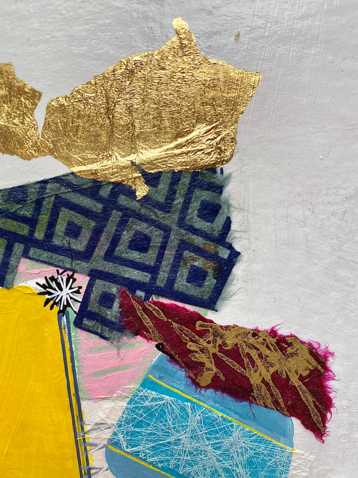 lau blou, small format, painting, collage, gold, abstract
