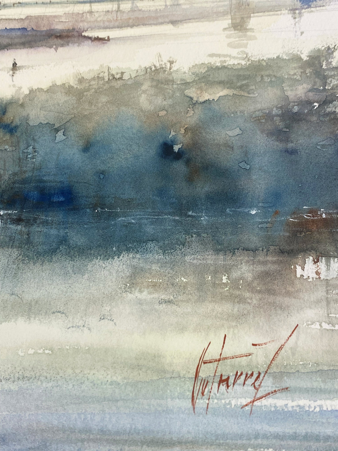 Detail of Morning in Philadelphia, artwork by Pierre Gutierrez. Watercolor on paper. 18 by 12 inches.