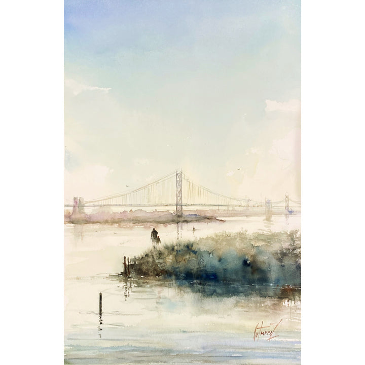  Morning in Philadelphia, artwork by Pierre Gutierrez. Watercolor on paper. 18 by 12 inches.
