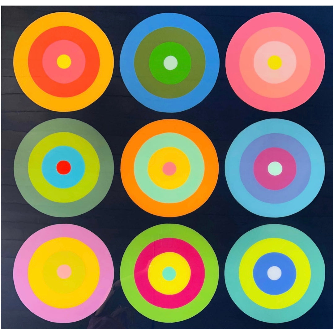 Obsessive Tendencies on Blue, artwork by Stephanie Henderson. Acrylic and resin on wood panel. 48 by 48 inches.