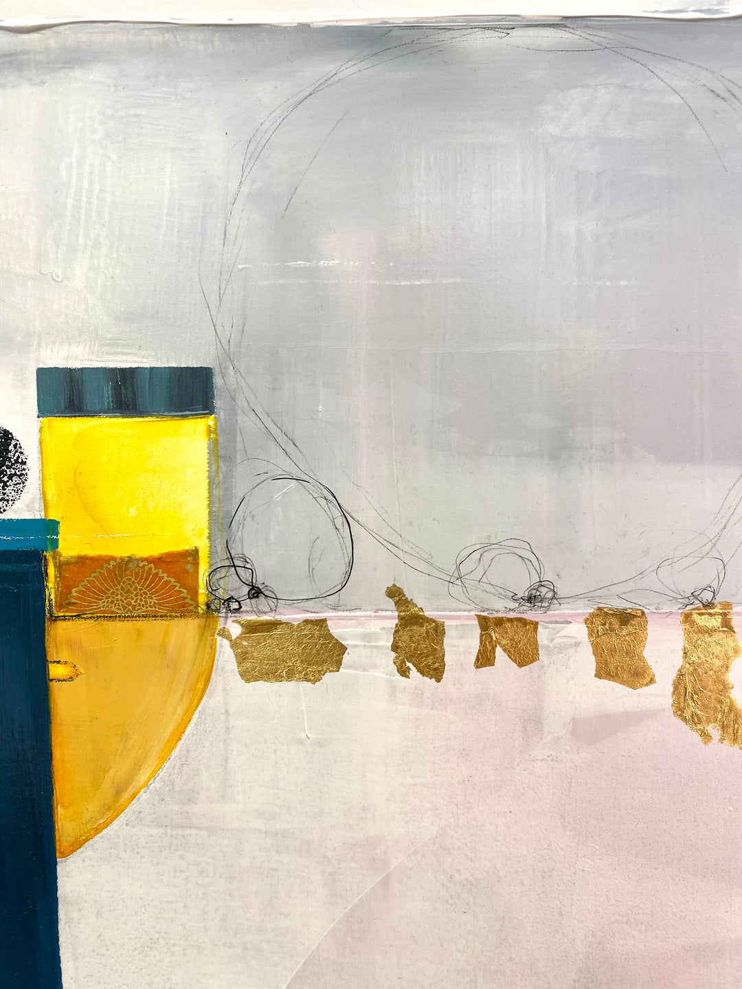 Detail of Lau Blou 48" x 48" Paradis blanc white abstract painting