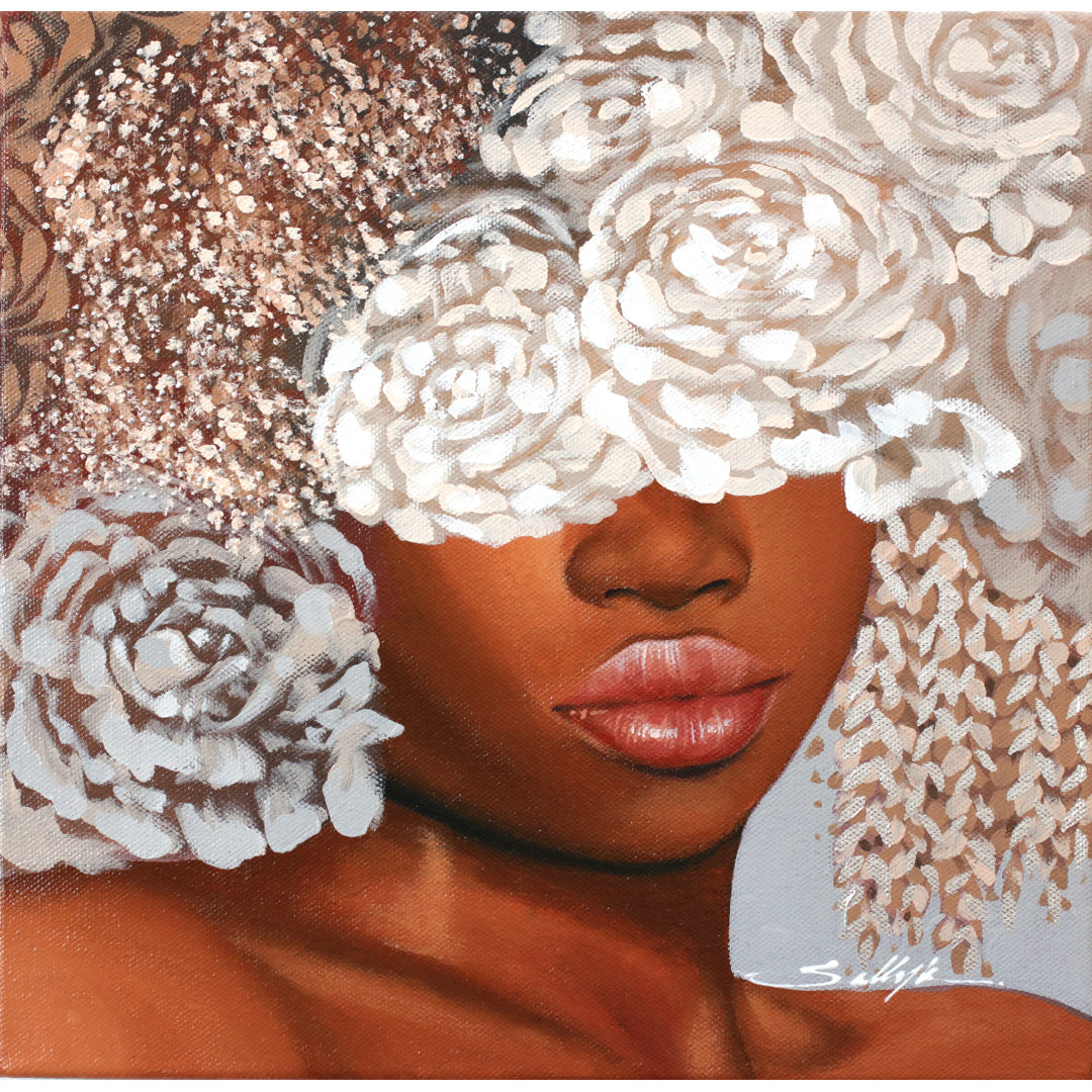 Silver, artwork by Sally K. Acrylic paint and silver leaf on canvas. 12 by 12 inches.