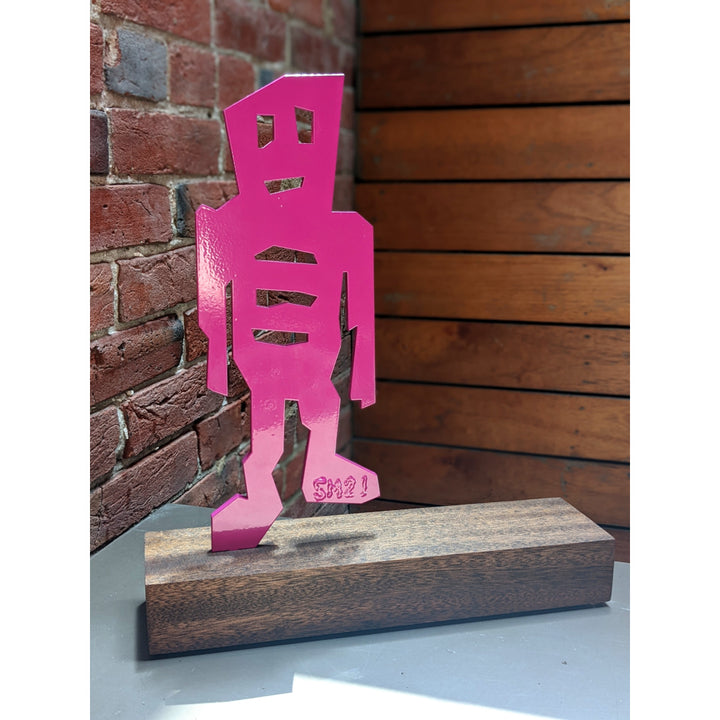 The Wanderer, sculpture by Stikman. Laser-cut powder coated steel. 13 inches tall. 
