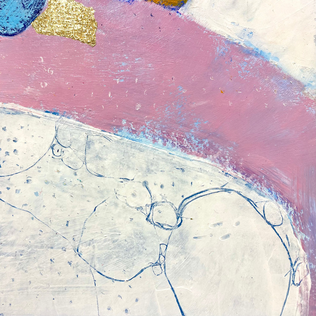 Detail of Lau Blou 10" x 10" Vacances à Ploumenach white abstract painting