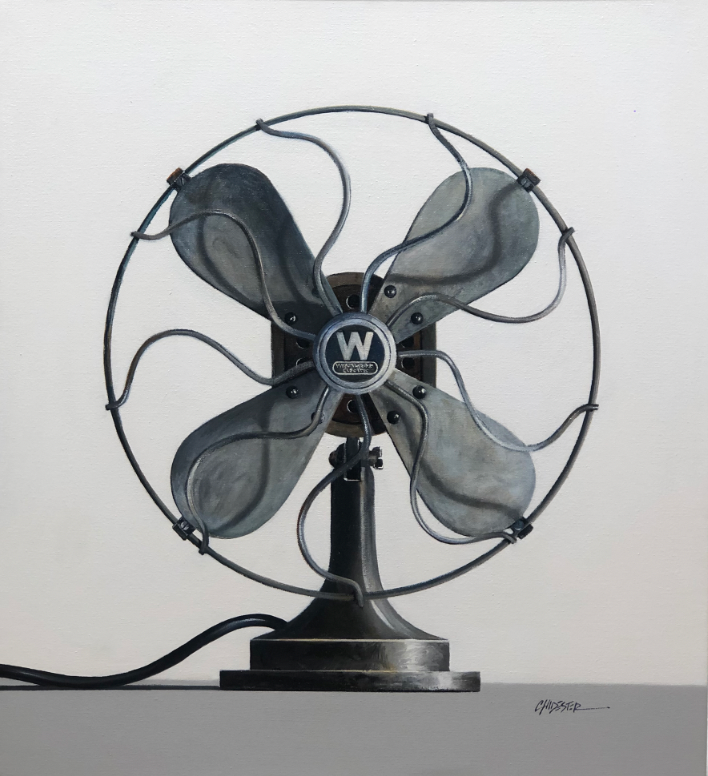 W Fan, painting by Wendy Chidester. Oil paint on canvas. 22 by 20 inches.