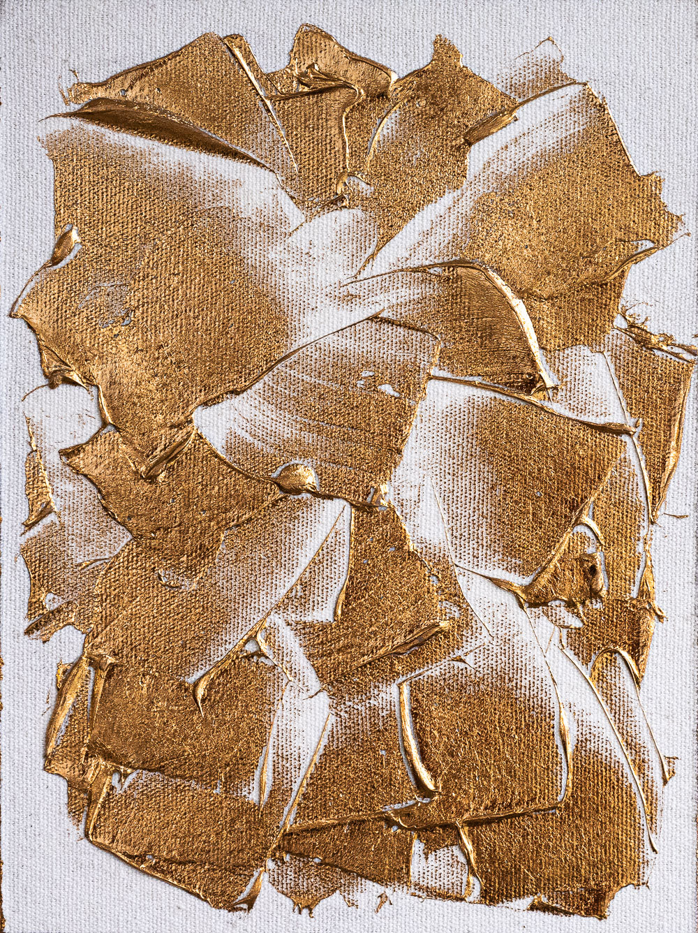 M. Clark "Copper Texture No. 82". Copper foil on canvas mounted to 10.5"x8"x0.5" sintra panel. Abstract copper and white textural painting.