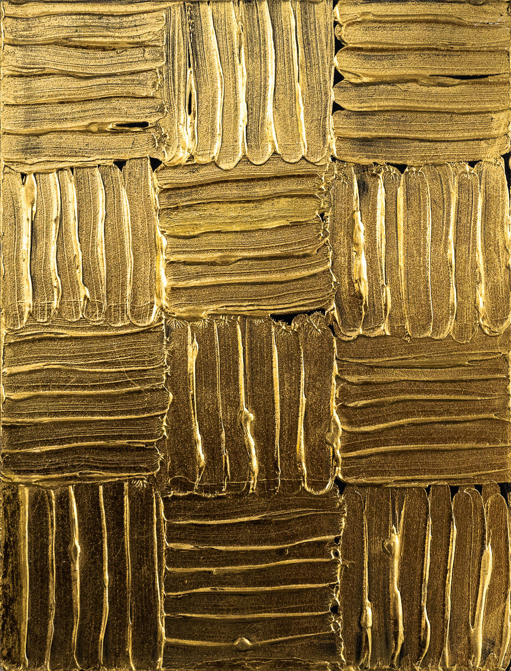 M. Clark "Golden Texture No. 305". Gold foil on 10.5"x8"x0.5" sintra panel. Abstract gold textural painting.